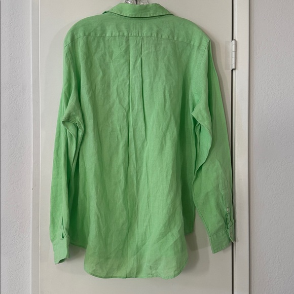 Men’s Ralph Lauren Classic Fit Solid Green Linen Button-Down Shirt size Medium - Picture 6 of 6